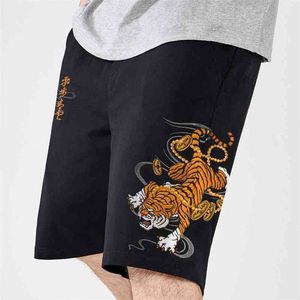 Chińskie szorty Mężczyźni Summer Cotton Tiger Haft Konfort męski krótkie krótki 210322