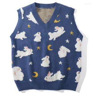 Männer Westen LACIBLE Streetwear Harajuku Gestrickte Weste Mond Ärmellose Pullover Lose Beiläufige Pullover Tank Tops Männer Frauen Frühling Kare22