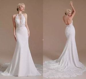 Vestido De Novia Sirena Pizzo Abiti da sposa a sirena sexy Halter Pizzo Appliqued Beach Abito da sposa senza spalline senza spalline CPS1994 ups