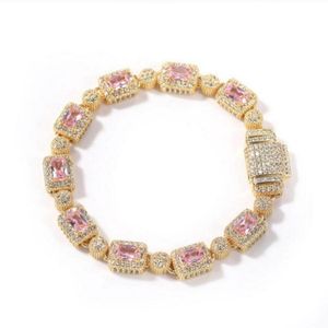 Iced Out Pink Diamond Gold Armband Mense Womens Hip Hop Strands Armband Jewelry 7Inch 8inch