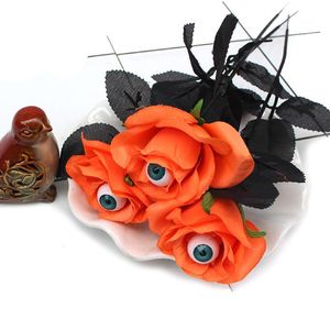Decorative Flowers & Wreaths 1pcs Artificial Rose Flower With Eyeball Black Burgundry Fake Halloween Ghost Festival Layout Room Home Decorat