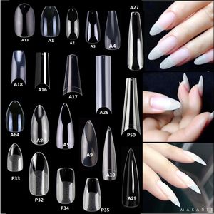 Makartt 500pcs Coffin False Nail Tips Clear XXL Gel Full Cover Acrylic Natural Fake Nails Ballerina Press on 220716