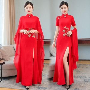 Roupas étnicas originais vestido de galo de ponta de ponta de gatéia cheongsam vermelho elegante e elegante modelo de fantasia longa chinesa tradicional plus size qipao dre