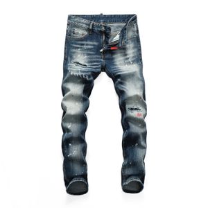 Designer Dsq Skinny Feet Hosen Herren Jeans Ripped D2 Paint Splatter Retro Blue Straight Jean Streetwear Beggar Hochwertige Streepants Pailletten