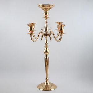 Portacandele 90cm H 5 teste Candelabro in metallo / oro da sposa con centrotavola per fiori per la decorazione della tavola di casaCandela