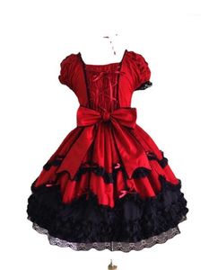 Kurze Gothic Lolita Kleider großhandel-Lässige kleider mädchen lolita vintage mittelalterliche gotische kleid baumwolle spitze frauen sommer prinzessin cosplay kostüm kugelkleid kurze party
