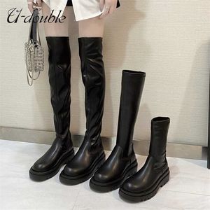 UDOUBLE Brand Warm Women Shoes Fashion Black Over The Knee Boots tight High Platform Thigh Winter Ankle Long 211105