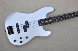 Factory Custom 4-string Metal White Electric Bass Guitar with Rosewood Fretboard Black Hardwares Black Neck Offer Customized