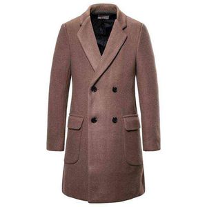 Winter Wool Coat Men dubbelbröst lång dike avslappnad tjock ärta ylle jacka abrigo hombre mäns blandningar t220810