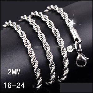 Chains Necklaces Pendants Jewelry 16-30Inches 2Mm 925 Sterling Sier Twisted Rope Chain Necklace For WomenMen Fashion Diy In Bk Drop Deliv