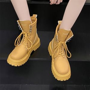 Lucyever Chunky Platform Womens Ankle Boots Lace Up Thick Sole Combat Boots Woman Fashion Round Toe Short Booties Mujer 220810