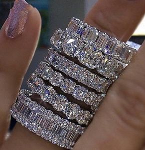 Сверкающие роскошные ювелирные изделия из стерлингового серебра 925 пробы, огранка принцессы, белый топаз, CZ, бриллиантовое обещание, свадебное кольцо, подарок, размер 6-10