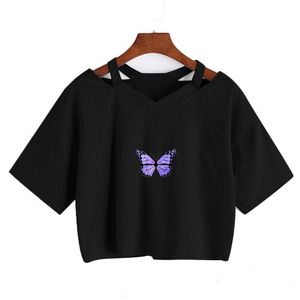 Summer Women Gothic T-shirts T Shirt Butterfly Top Girl