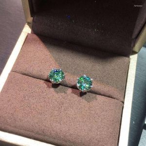 Stud Silver Round Brilliant Cut Diamond Test Past 1 Ct Total 2 Carat D Color Green Moissanite Earrings VVS1 Emerald GirlStud Farl22