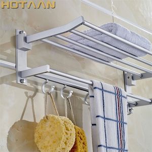 Toalheiro do banheiro Oxidação de toalhas dobráveis ​​Rack de alumínio com ganchos YT4003 T200506