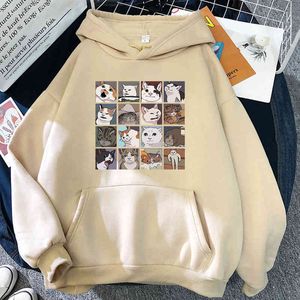 Meme Cats Puzzle Hoodie Harajuku Homens Hoodies Street Korean Sweatshirts Manga Longa Pulôver Roupa dos Desenhos Animados