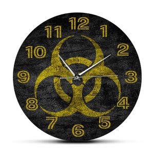 Väggklockor Biohazard Symbol Minimalistklocka Laboratorie Dekor Toxisk fara VARNING FARREKTILL TILL TITT SEP Kvarts Watchwall Clockswallw