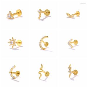 Stud Piercing Earring Bling Zircon Star Moon Flower 925 Sterling Silver Earrings For Women Cartilage Aretes PendientesStud Odet22 Farl22