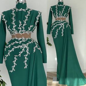 2022 Plus Size Arabic Aso Ebi Hunter Green Mermaid Prom Dresses Beaded Crystals Evening Formal Party Second Reception Birthday Engagement Gowns Dress ZJ552