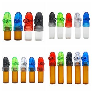 Smoking Colorful Plastic Cover Dry Herb Tobacco Spice Miller Glass Storage Bottle Sealing Leak Proof Adjustable Mouth Snuff Snorter Sniffer Pipes Cigarette Holder