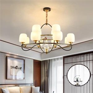 New Chinese-Style All-Copper Glass Pendant Lamps Duplex Building Chandelier Creative Art Gourd Living Room Lamp Decorative Home Fixtures