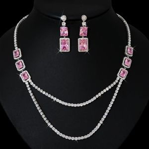 Earrings Necklace K White Gold Colors Pink Diamond Jewelry Set Party Wedding For Women Bridal Sets Engagement