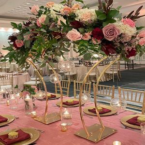 Candle Holders 5PCS/lot Metal Flower Rack Gold Arch Stand Road Lead Wedding Centerpiece For Event Party DecorationCandle