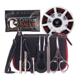 8 in 1 Prebuilt Coil Tool Kit Bag Ceramics Tweezers Pliers Wire Band Clapton Coil Bacon Cotton For RDA RTA RBA H220510