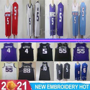 Men Basketball De'aaron Fox Jersey 5 Mike Bibby 10 Chris Webber 4 Jason Williams 55 Queta 88 Oddychaj wszystkie zszyte koszulki do koszykówki