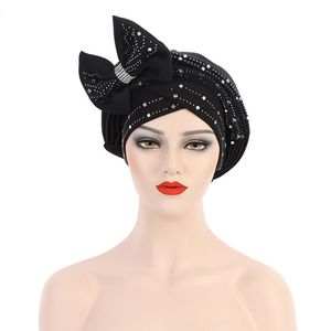 Berety Bow-Tie Turban Caps for Women Fashion African Headtie Nigerian Wedding Gele Muzułmańska maska ​​czaszka maska ​​kobieca głowa 2022berets