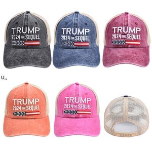 5 Designs Donald Trump 2024 Cap Mesh Baseball Hat General Election Caps USA Flag 3D Embroidery Vintage Adjustable Outdoor Sun Hats CCA12825
