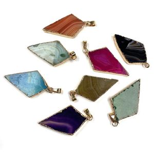 Подвесные ожерелья натуральный камень драгоценный камень Rhombus многоцветный полосатый полосатый агат