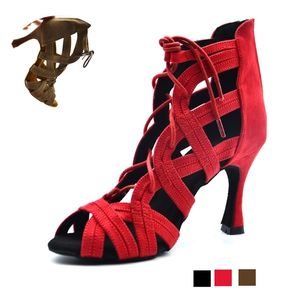 Woman High Top Buty taneczne łacińskie Czarnoczerwony miękki Sole Ballroom salsa taniec dla imprezowych dziewcząt zamszowe buty