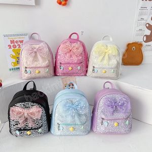 Barn mini ryggsäck handväska gulliga spetsar bowknot skolväskor för tjejer paljetter backpack schoolbag