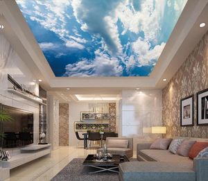 custom 3D ceiling wallpaper mural HD huge blue sky and white clouds living room bedroom ceiling painting