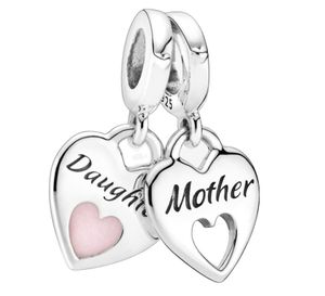 925 Sterling Silver Beads Charms Mother Daughter Double Heart Split Dangle Pendants Fit Original Bracelet DIY Women Jewelry