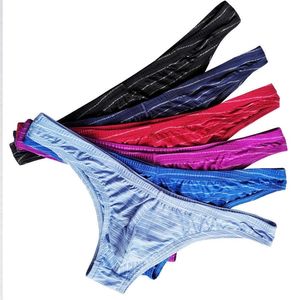 5 Men Sexy Briefs Stripe Bikini Breathable Soft Underwear Cucea Underpants Man Comfortable Gay Pants Cueca Male Panties C9031 210727