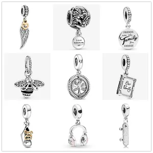 925 Sterling Silber Baumelnder Charm „Neuer Babyschuh Flügel Biene Headset Familienbuch Perlen Bead Fit Pandora Charms Armband DIY Schmuck Zubehör