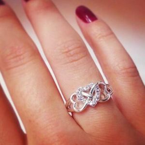 Clusterringe 925 Sterling Silber niedlich klarer CZ Einfacher Herzfinger für Frauen Engagement Hochzeit Statement Larimar Jewelrycluster