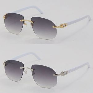 Neue weiße Plank-Sonnenbrille für Herren, luxuriöse randlose Metall-Sonnenbrille für Herren, 18 Karat Gold, modisch, hochwertig, adumbral, männlich und weiblich, großer runder Vintage-Rahmen mit Box, Größe: 56