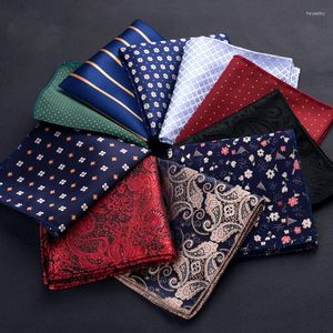 Bow Ties Fashion Men Neck Tie Handkerchief Embriodery Suit Mens Wedding Silk Pocket Square Luxury Paisley Striped Red Hanky Fier22