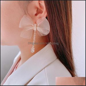 Urok Kolczyki Biżuteria Koreańska moda akcesoria do ucha Sier igła szyfonowa wiosna i letni temperament kryształowy DHWPA