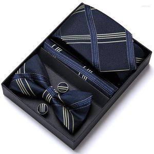 Bow Ties Great Quality Luxurious Silk Tie Hanky Pocket Squares Cufflink Set Necktie Box Hombre Printed Pink Office Smal22