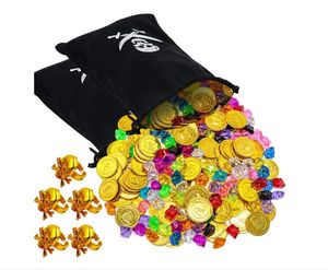 Pirate Drawstring Bags Halloween Party Gift Gold Coin Gem Wrap Supplies Decoration Cosplay Costume Accessory Black