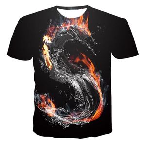 Feu De T-shirts achat en gros de T shirts pour hommes T shirt personnalité imprimée Tee Fire Water D Printing T shirt Pimulation Pattern Street Casual BreathableMen s