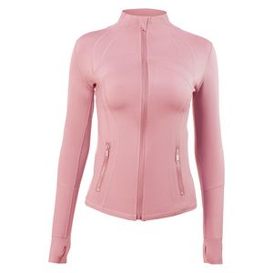 Women Define Jackets Yoga Long Sleeves Full Zipper Jacket Solid Color Nude Sports Shaping Jogging Sportswear Gym Professional polyester Snow lulus