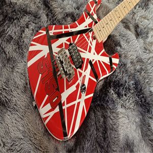 2021 HOT Kra Eddie Edward Van Halen White Stripe Red Electric Guitar Floyd Rose Tremolo Bridge Locking Nut Maple Neck