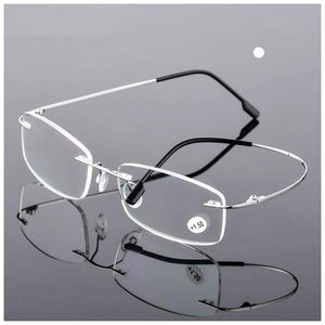 New Fashion Ultra light Flexible Memory Rimless Titanium Reading Glasses For Men Women Magnetic Presbyopic Eyeglasses341t