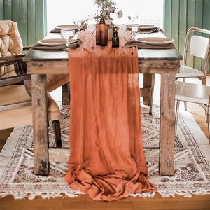 YEPQZQ Dinning table decoration rust runner set wedding cotton gauze dusty blue napkins gift runners 220615