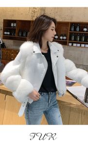 Faux räv pälsrockar med fårskinn läder hosling jacka utkläder lyxiga kvinnor 2022 vinter ny